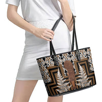 Wahaika New Zealand Leather Tote Bag Maori Weapon Kowhaiwhai Fern Poutama Motifs LT14 - Polynesian Pride