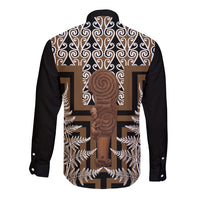 Wahaika New Zealand Long Sleeve Button Shirt Maori Weapon Kowhaiwhai Fern Poutama Motifs LT14 - Polynesian Pride