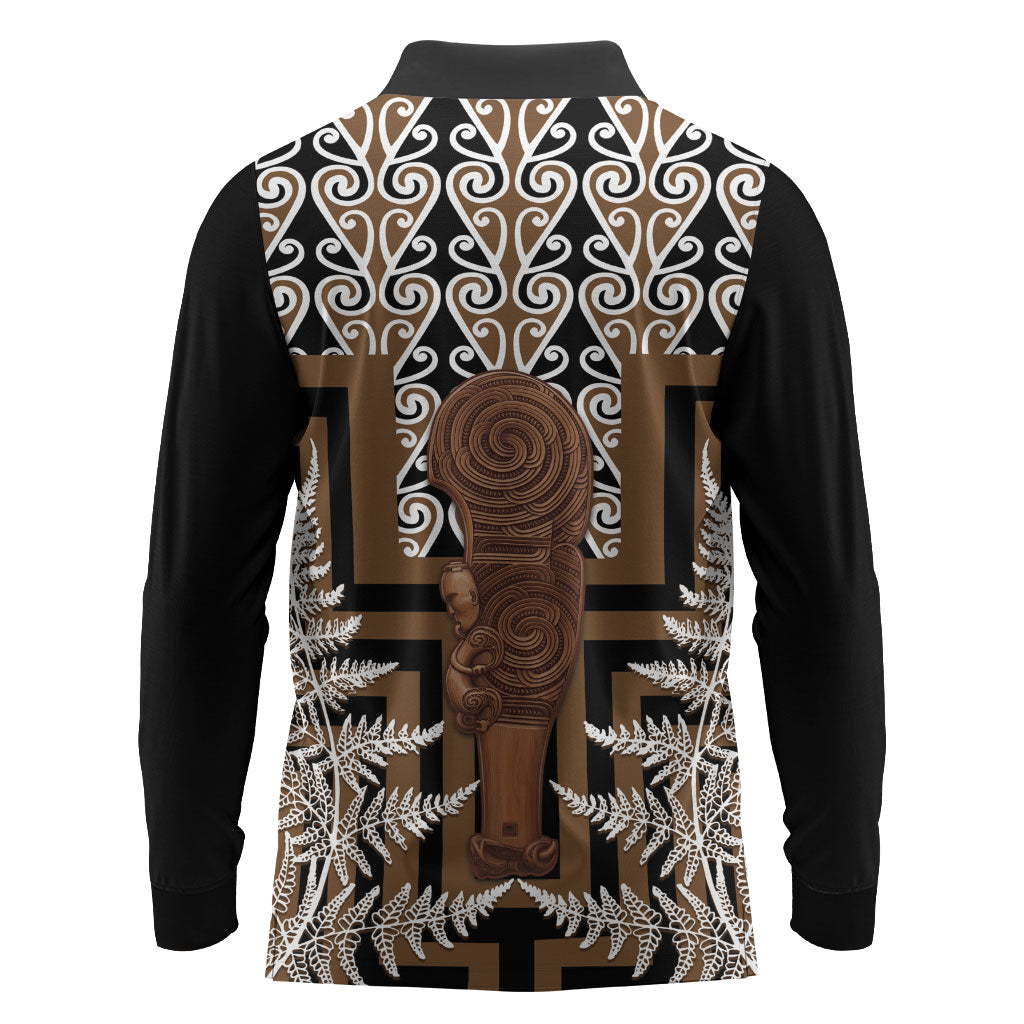 Wahaika New Zealand Long Sleeve Polo Shirt Maori Weapon Kowhaiwhai Fern Poutama Motifs LT14 - Polynesian Pride