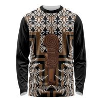 Wahaika New Zealand Long Sleeve Shirt Maori Weapon Kowhaiwhai Fern Poutama Motifs LT14 Unisex Brown - Polynesian Pride