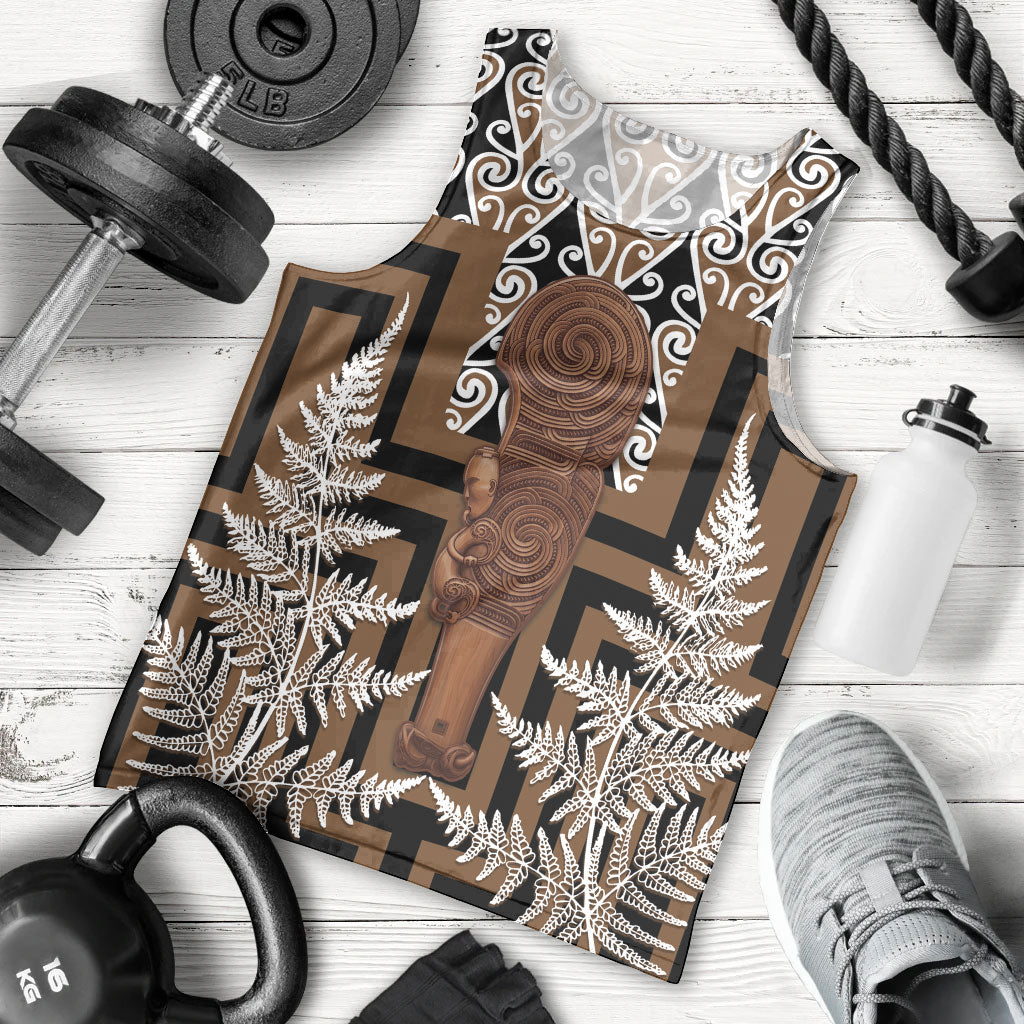Wahaika New Zealand Men Tank Top Maori Weapon Kowhaiwhai Fern Poutama Motifs LT14 - Polynesian Pride