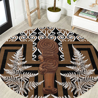 Wahaika New Zealand Round Carpet Maori Weapon Kowhaiwhai Fern Poutama Motifs LT14 Brown - Polynesian Pride