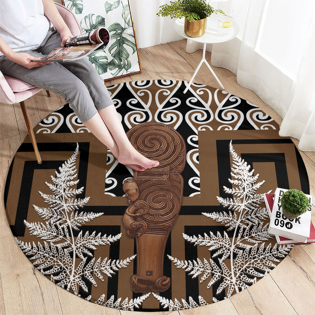 Wahaika New Zealand Round Carpet Maori Weapon Kowhaiwhai Fern Poutama Motifs LT14 - Polynesian Pride