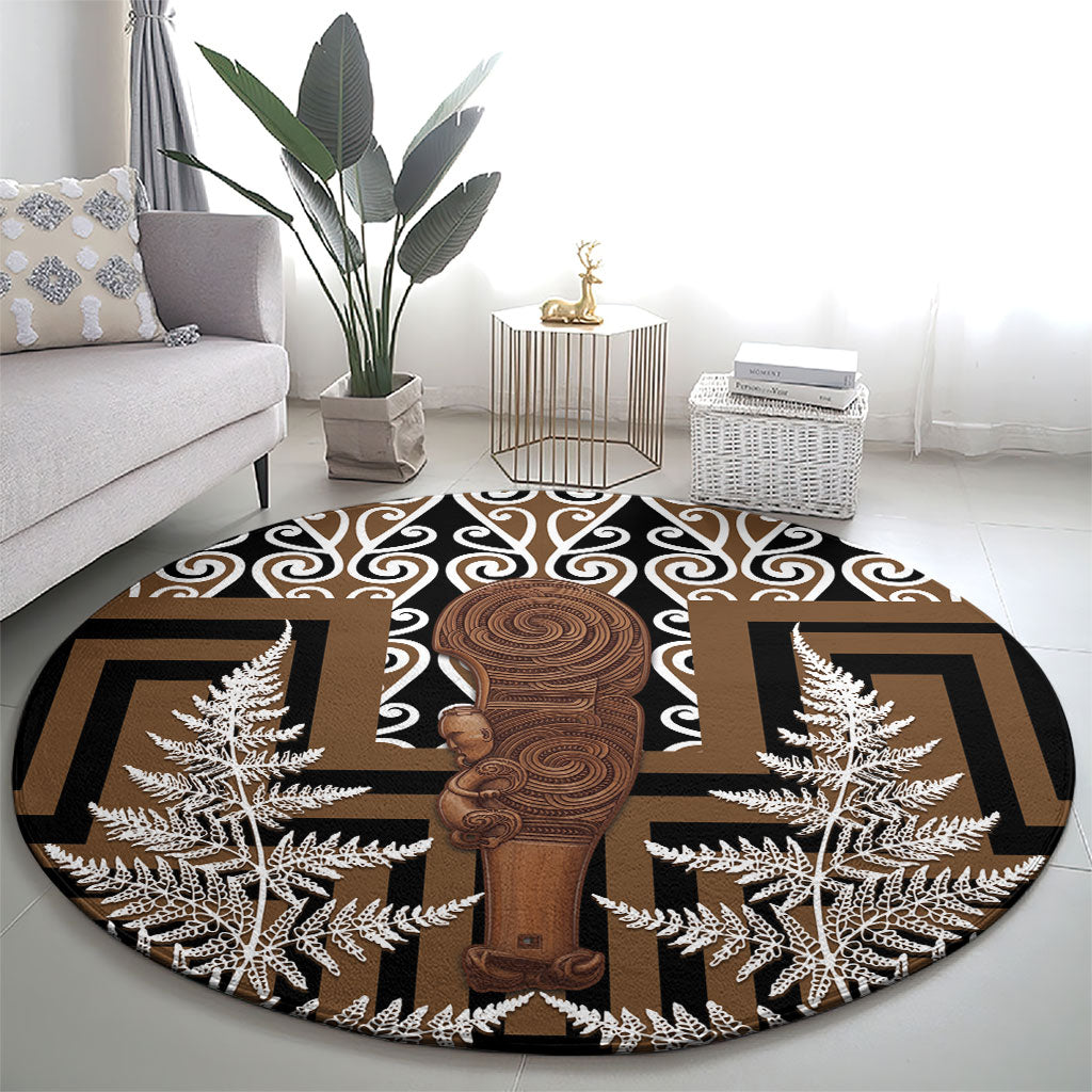Wahaika New Zealand Round Carpet Maori Weapon Kowhaiwhai Fern Poutama Motifs LT14 - Polynesian Pride