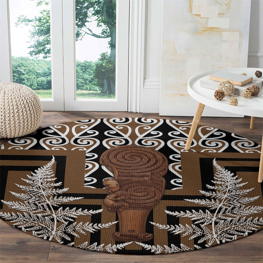 Wahaika New Zealand Round Carpet Maori Weapon Kowhaiwhai Fern Poutama Motifs LT14 - Polynesian Pride