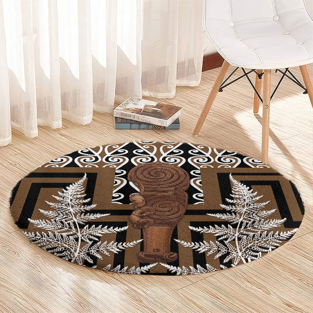 Wahaika New Zealand Round Carpet Maori Weapon Kowhaiwhai Fern Poutama Motifs LT14 - Polynesian Pride