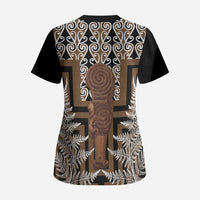 Wahaika New Zealand Scrub Top Maori Weapon Kowhaiwhai Fern Poutama Motifs LT14 - Polynesian Pride
