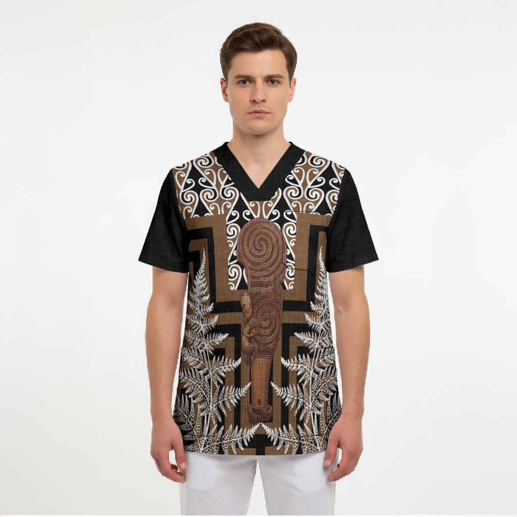 Wahaika New Zealand Scrub Top Maori Weapon Kowhaiwhai Fern Poutama Motifs LT14 - Polynesian Pride