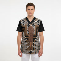 Wahaika New Zealand Scrub Top Maori Weapon Kowhaiwhai Fern Poutama Motifs LT14 - Polynesian Pride