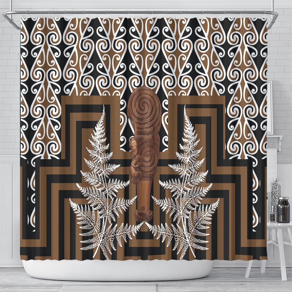 Wahaika New Zealand Shower Curtain Maori Weapon Kowhaiwhai Fern Poutama Motifs LT14 - Polynesian Pride