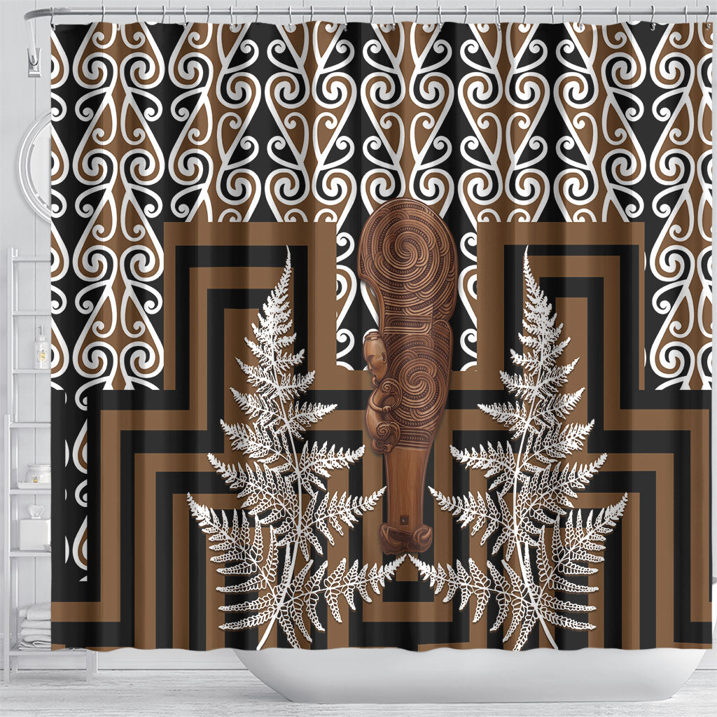 Wahaika New Zealand Shower Curtain Maori Weapon Kowhaiwhai Fern Poutama Motifs LT14 - Polynesian Pride
