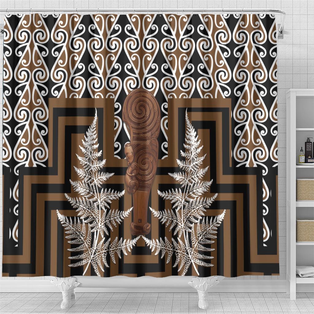 Wahaika New Zealand Shower Curtain Maori Weapon Kowhaiwhai Fern Poutama Motifs LT14 - Polynesian Pride