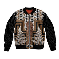 Wahaika New Zealand Sleeve Zip Bomber Jacket Maori Weapon Kowhaiwhai Fern Poutama Motifs LT14 Unisex Brown - Polynesian Pride