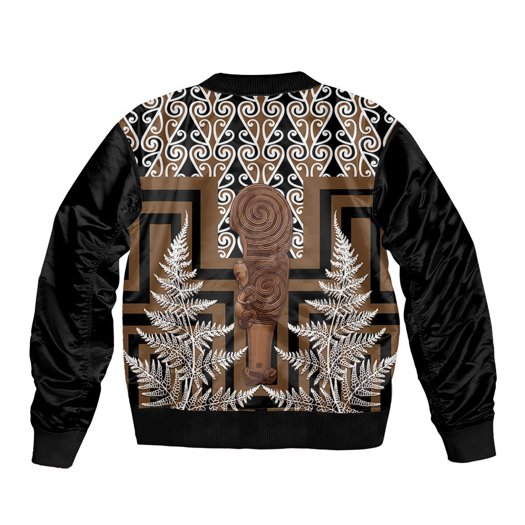 Wahaika New Zealand Sleeve Zip Bomber Jacket Maori Weapon Kowhaiwhai Fern Poutama Motifs LT14 - Polynesian Pride