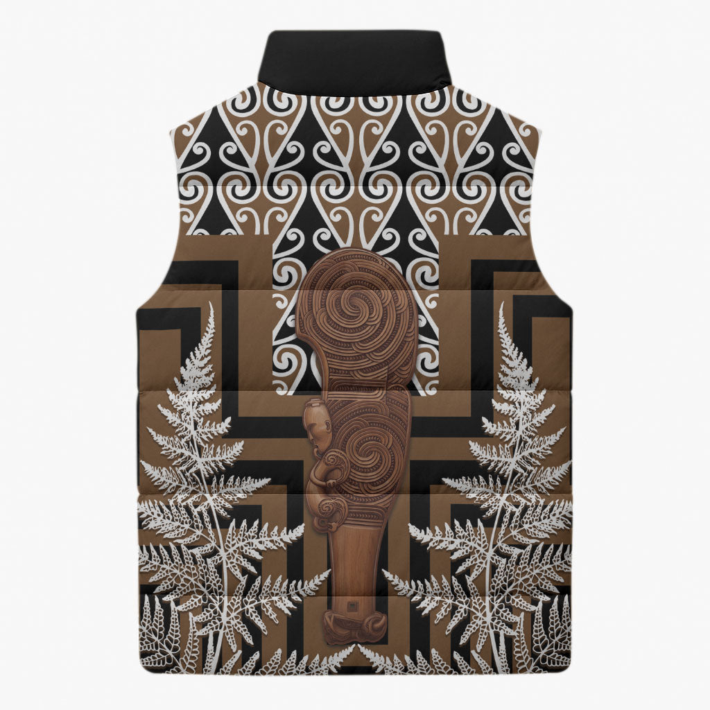 Wahaika New Zealand Sleeveless Puffer Jacket Maori Weapon Kowhaiwhai Fern Poutama Motifs LT14 - Polynesian Pride