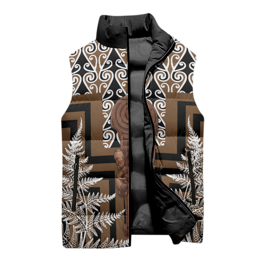 Wahaika New Zealand Sleeveless Puffer Jacket Maori Weapon Kowhaiwhai Fern Poutama Motifs LT14 - Polynesian Pride