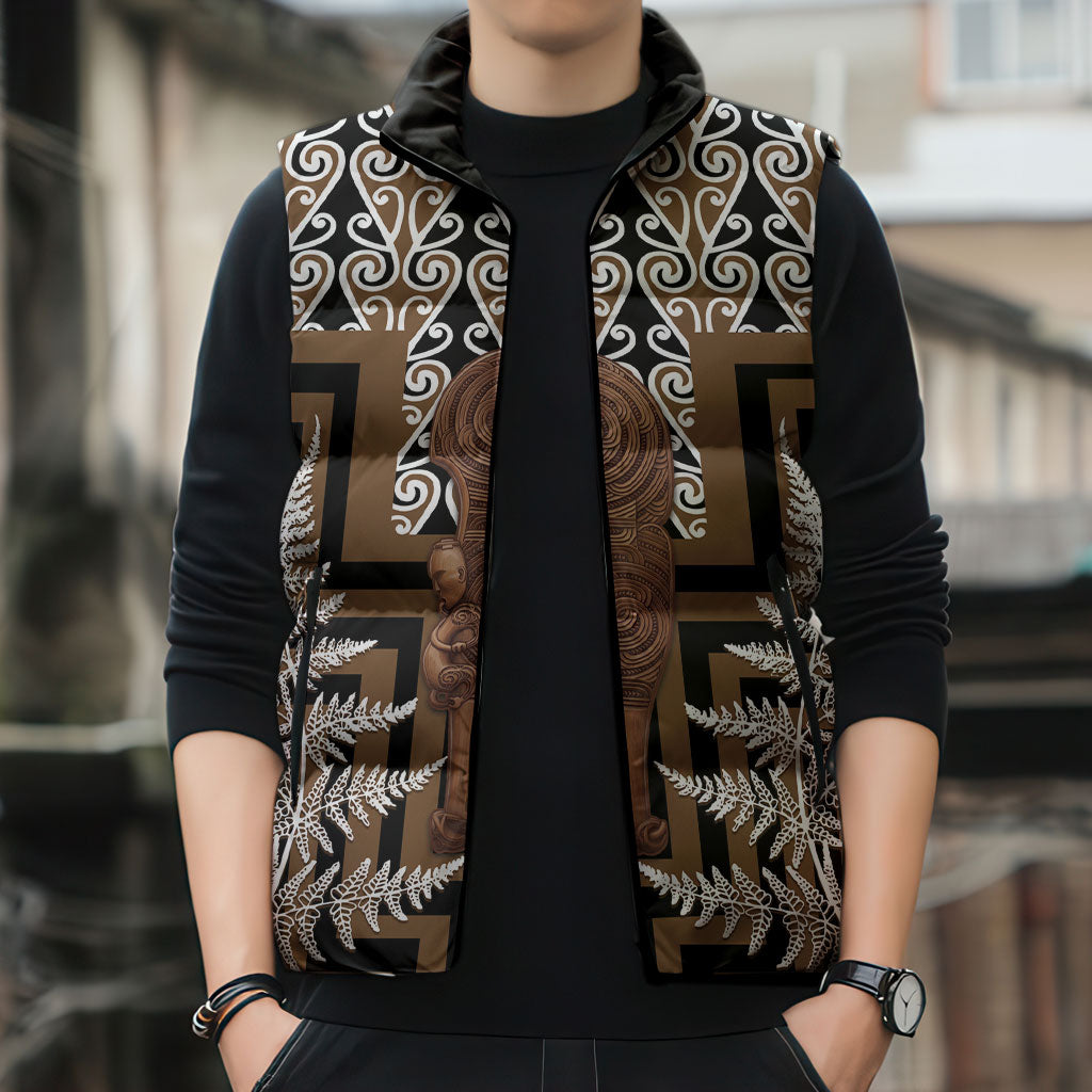 Wahaika New Zealand Sleeveless Puffer Jacket Maori Weapon Kowhaiwhai Fern Poutama Motifs LT14 - Polynesian Pride
