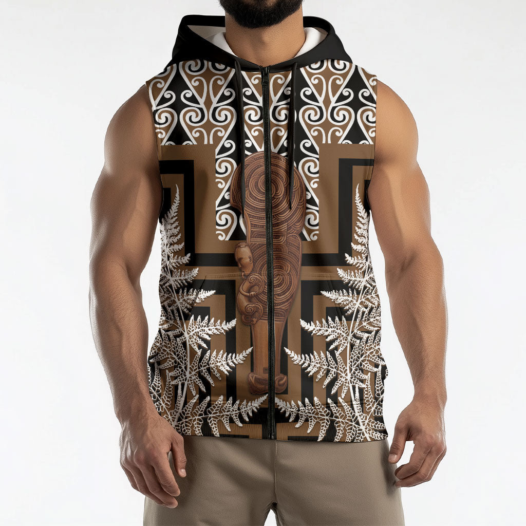 Wahaika New Zealand Sleeveless Zip Hoodie Maori Weapon Kowhaiwhai Fern Poutama Motifs LT14 - Polynesian Pride