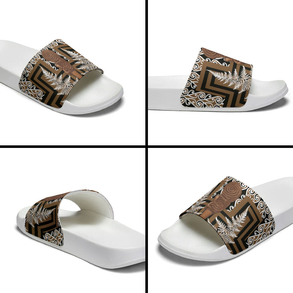 Wahaika New Zealand Slide Sandals Maori Weapon Kowhaiwhai Fern Poutama Motifs LT14 - Polynesian Pride