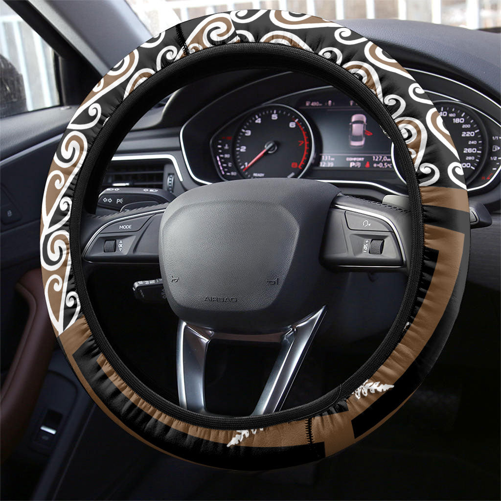 Wahaika New Zealand Steering Wheel Cover Maori Weapon Kowhaiwhai Fern Poutama Motifs LT14 - Polynesian Pride