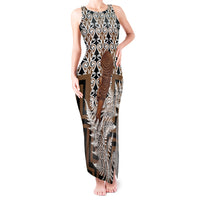 Wahaika New Zealand Tank Maxi Dress Maori Weapon Kowhaiwhai Fern Poutama Motifs LT14 Women Brown - Polynesian Pride