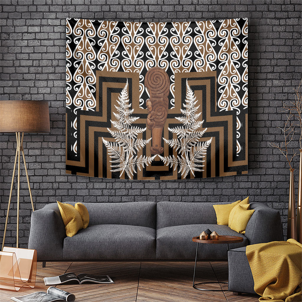 Wahaika New Zealand Tapestry Maori Weapon Kowhaiwhai Fern Poutama Motifs LT14 Brown - Polynesian Pride