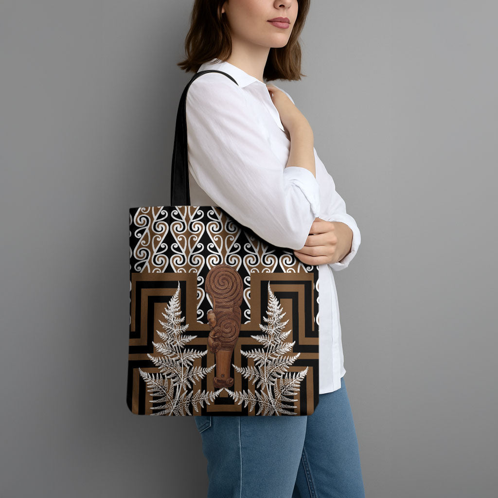 Wahaika New Zealand Tote Bag Maori Weapon Kowhaiwhai Fern Poutama Motifs LT14 - Polynesian Pride