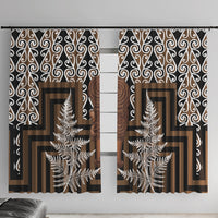 Wahaika New Zealand Window Curtain Maori Weapon Kowhaiwhai Fern Poutama Motifs LT14 With Hooks Brown - Polynesian Pride