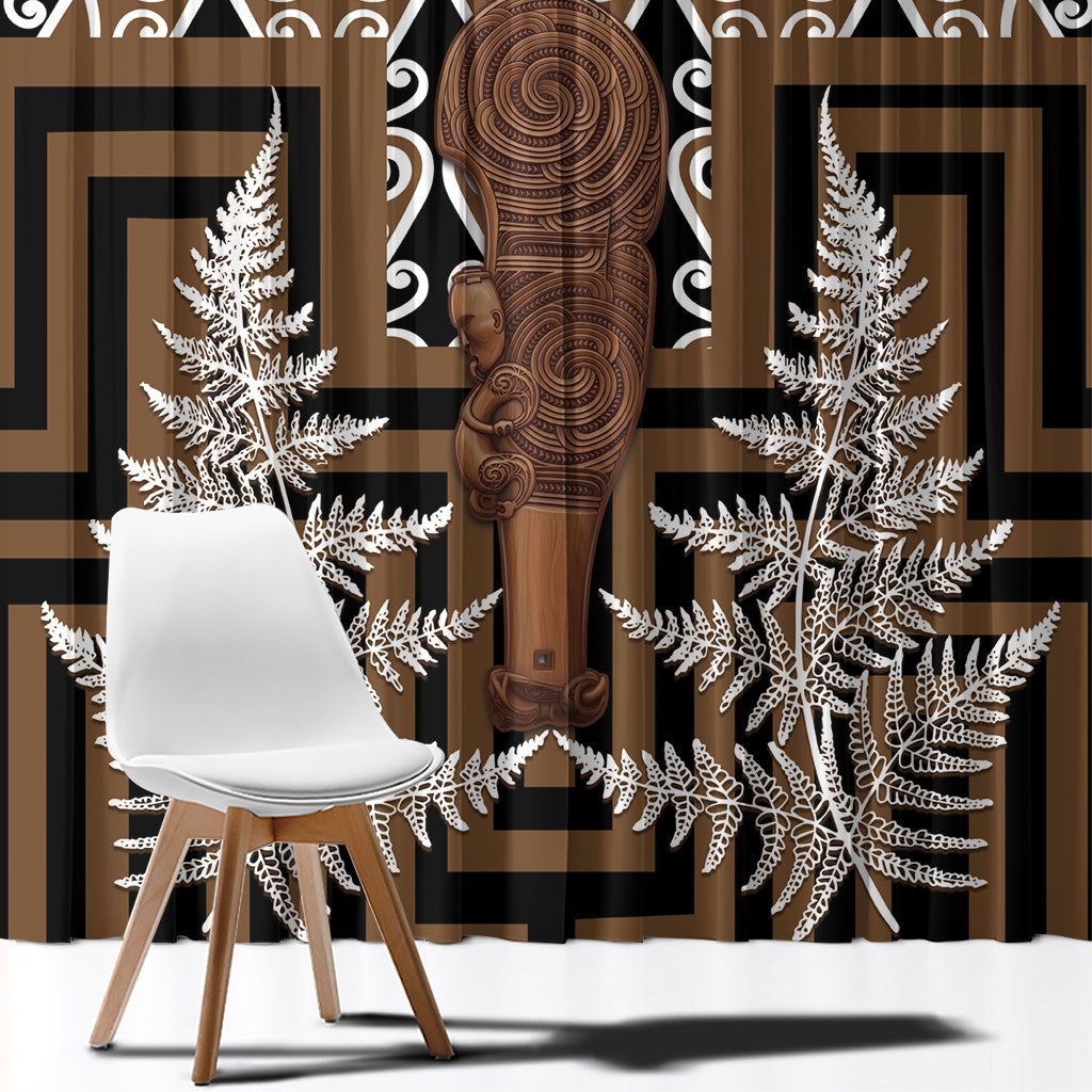 Wahaika New Zealand Window Curtain Maori Weapon Kowhaiwhai Fern Poutama Motifs LT14 - Polynesian Pride