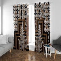 Wahaika New Zealand Window Curtain Maori Weapon Kowhaiwhai Fern Poutama Motifs LT14 With Grommets Brown - Polynesian Pride