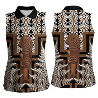 Wahaika New Zealand Women Sleeveless Polo Shirt Maori Weapon Kowhaiwhai Fern Poutama Motifs LT14 - Polynesian Pride