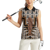 Wahaika New Zealand Women Sleeveless Polo Shirt Maori Weapon Kowhaiwhai Fern Poutama Motifs LT14 - Polynesian Pride