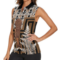 Wahaika New Zealand Women Sleeveless Polo Shirt Maori Weapon Kowhaiwhai Fern Poutama Motifs LT14 - Polynesian Pride