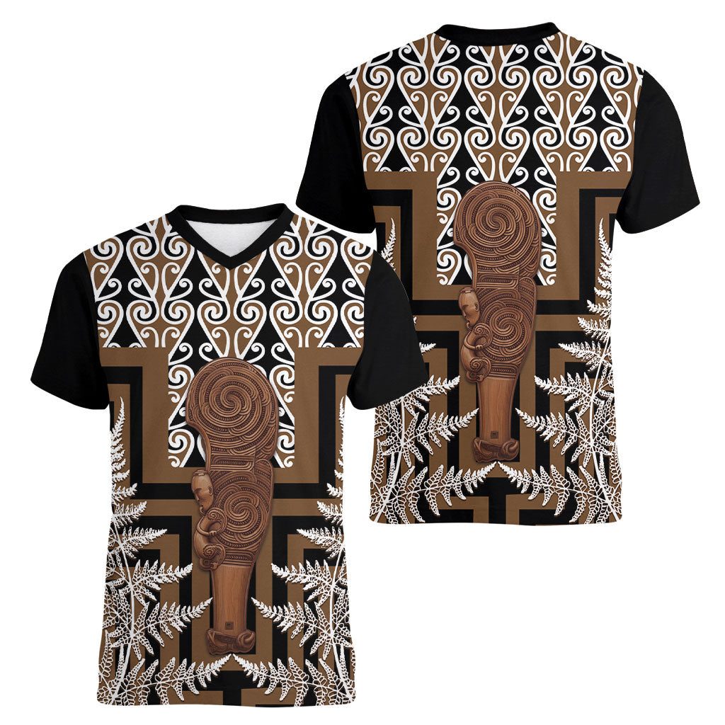 Wahaika New Zealand Women V-Neck T-Shirt Maori Weapon Kowhaiwhai Fern Poutama Motifs LT14 - Polynesian Pride