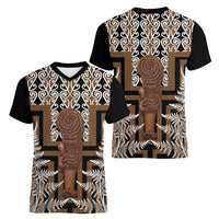 Wahaika New Zealand Women V-Neck T-Shirt Maori Weapon Kowhaiwhai Fern Poutama Motifs LT14 - Polynesian Pride