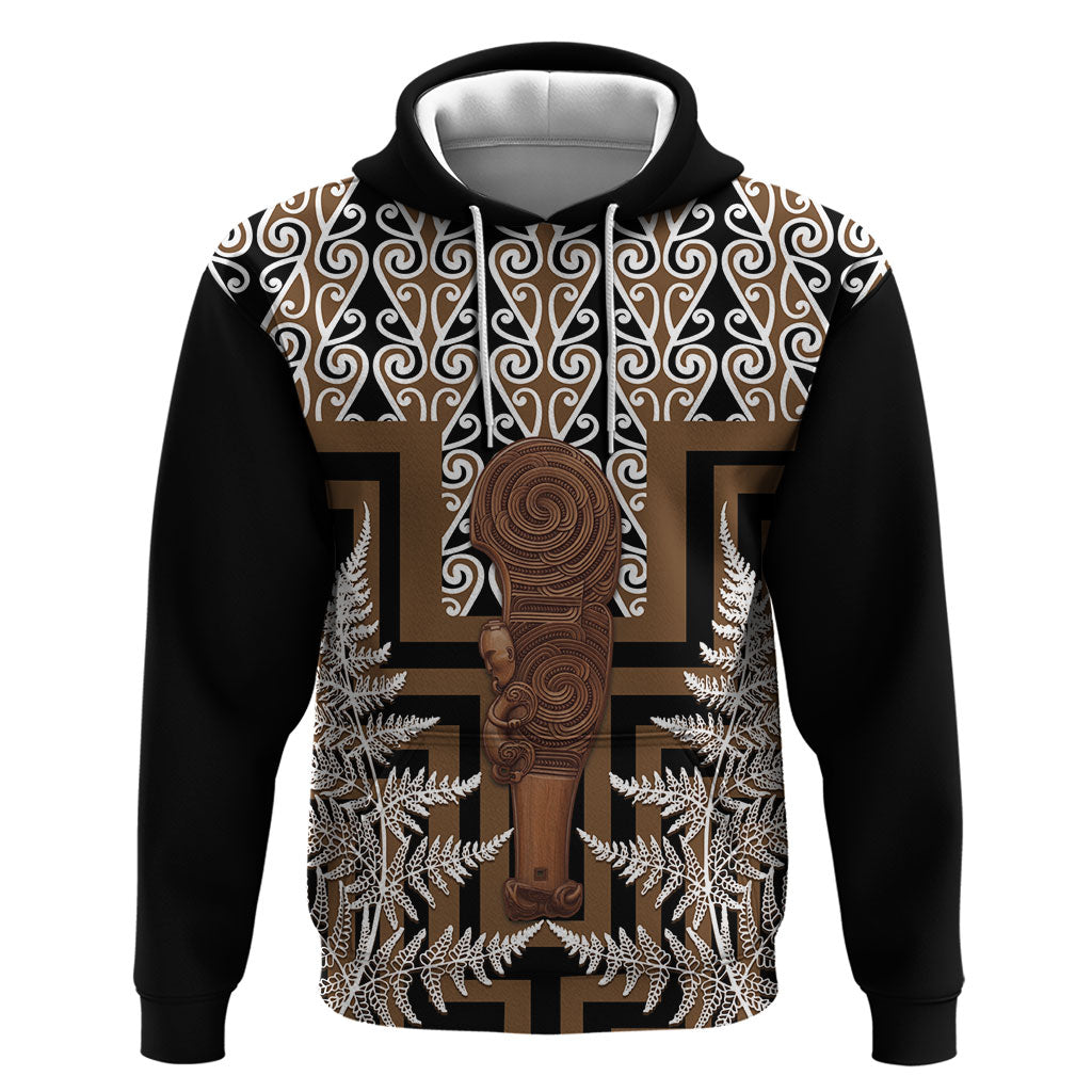 Wahaika New Zealand Zip Hoodie Maori Weapon Kowhaiwhai Fern Poutama Motifs LT14 Pullover Hoodie Brown - Polynesian Pride