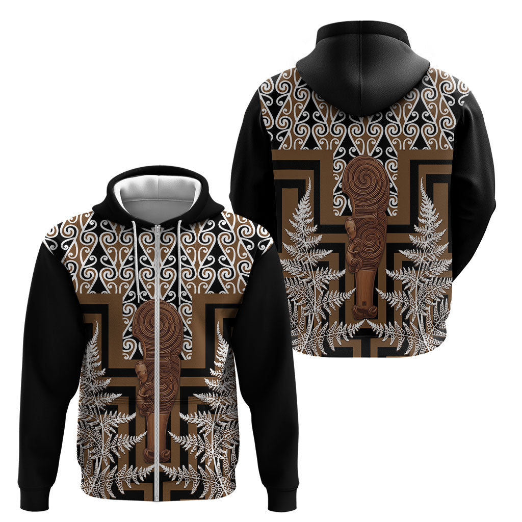 Wahaika New Zealand Zip Hoodie Maori Weapon Kowhaiwhai Fern Poutama Motifs LT14 - Polynesian Pride