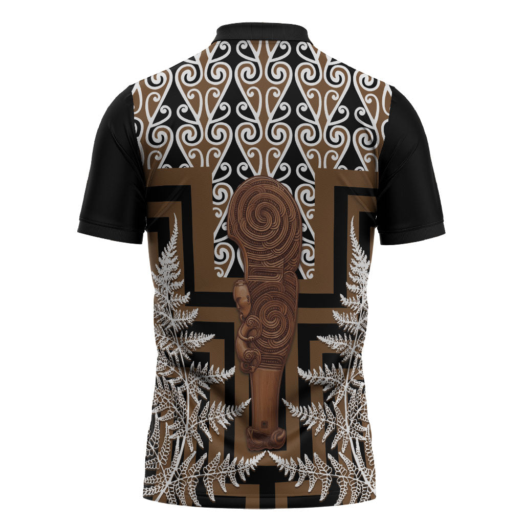 Wahaika New Zealand Zipper Polo Shirt Maori Weapon Kowhaiwhai Fern Poutama Motifs LT14 - Polynesian Pride