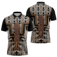 Wahaika New Zealand Zipper Polo Shirt Maori Weapon Kowhaiwhai Fern Poutama Motifs LT14 - Polynesian Pride