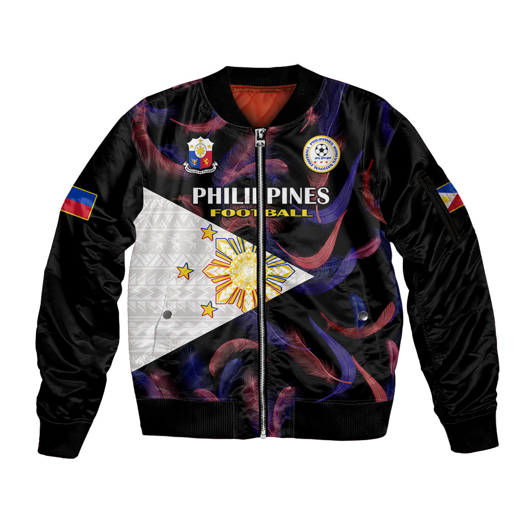 Custom Philippines Football Sleeve Zip Bomber Jacket 2023 World Cup Go Filipinas Feather Black Version LT14 Unisex Black - Polynesian Pride