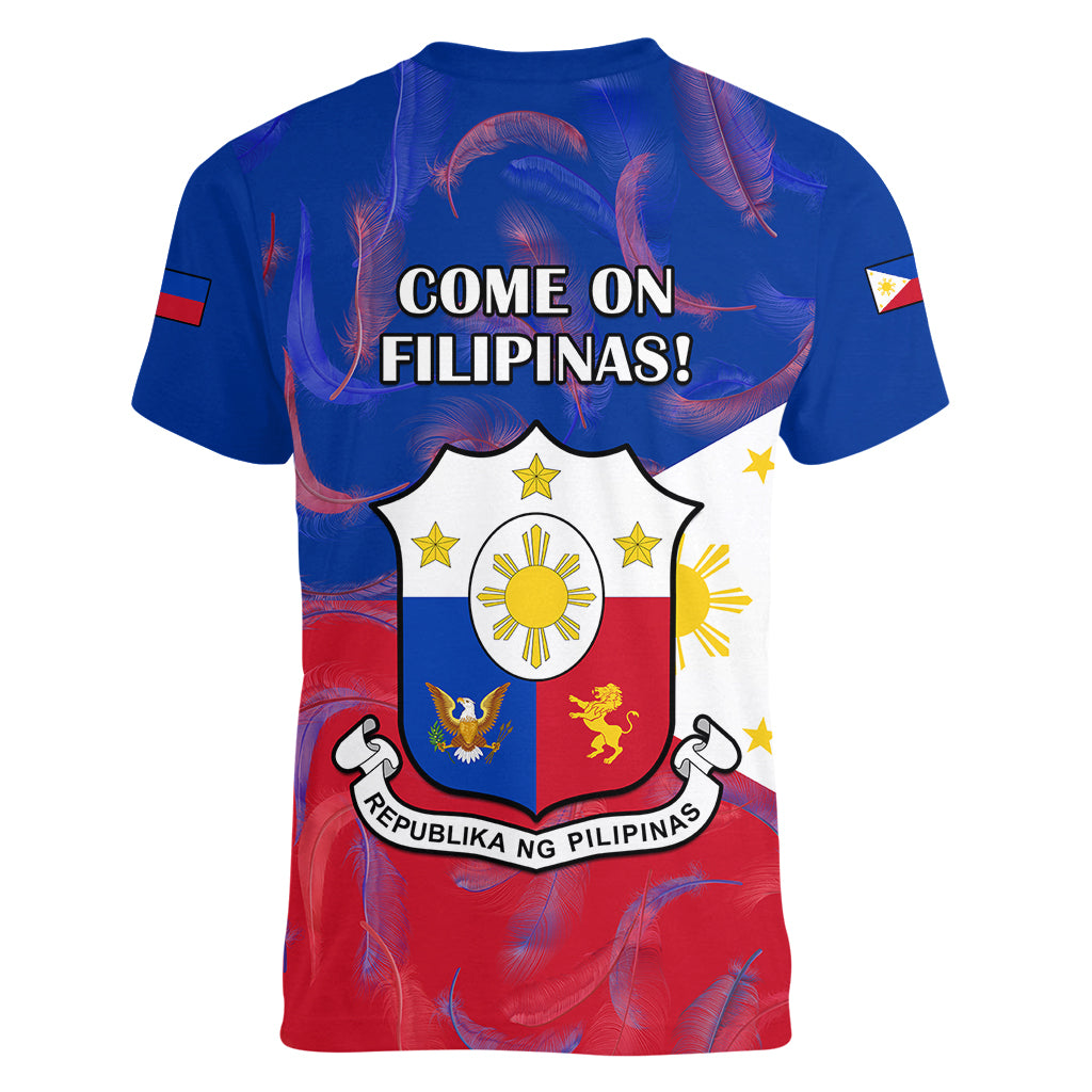 Philippines Football Women V Neck T Shirt 2023 World Cup Go Filipinas Feather Flag Version LT14 - Polynesian Pride
