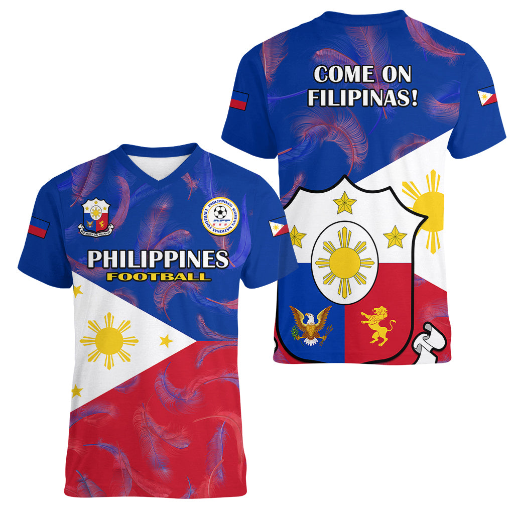 Philippines Football Women V Neck T Shirt 2023 World Cup Go Filipinas Feather Flag Version LT14 - Polynesian Pride