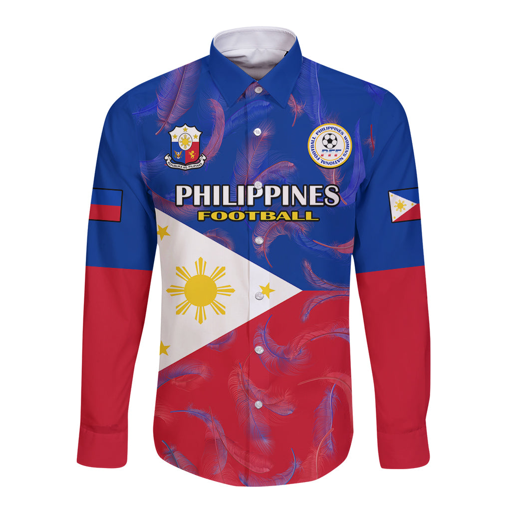 Custom Philippines Football Long Sleeve Button Shirt 2023 World Cup Go Filipinas Feather Flag Version LT14 Unisex Blue - Polynesian Pride