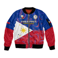 Custom Philippines Football Sleeve Zip Bomber Jacket 2023 World Cup Go Filipinas Feather Flag Version LT14 Unisex Blue - Polynesian Pride