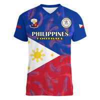 Custom Philippines Football Women V Neck T Shirt 2023 World Cup Go Filipinas Feather Flag Version LT14 Female Blue - Polynesian Pride