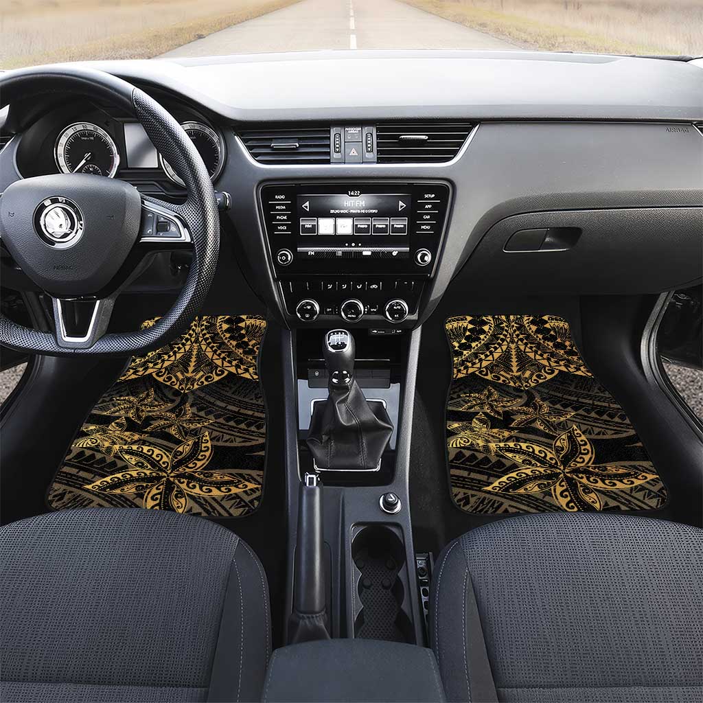 Black and Gold Polynesia Car Mats Plumeria Tattoo With Polynesian Pattern