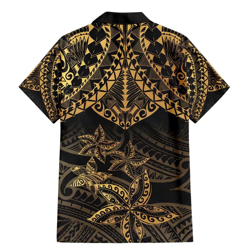 Black and Gold Polynesia Family Matching Mermaid Dress and Hawaiian Shirt Plumeria Tattoo With Polynesian Pattern