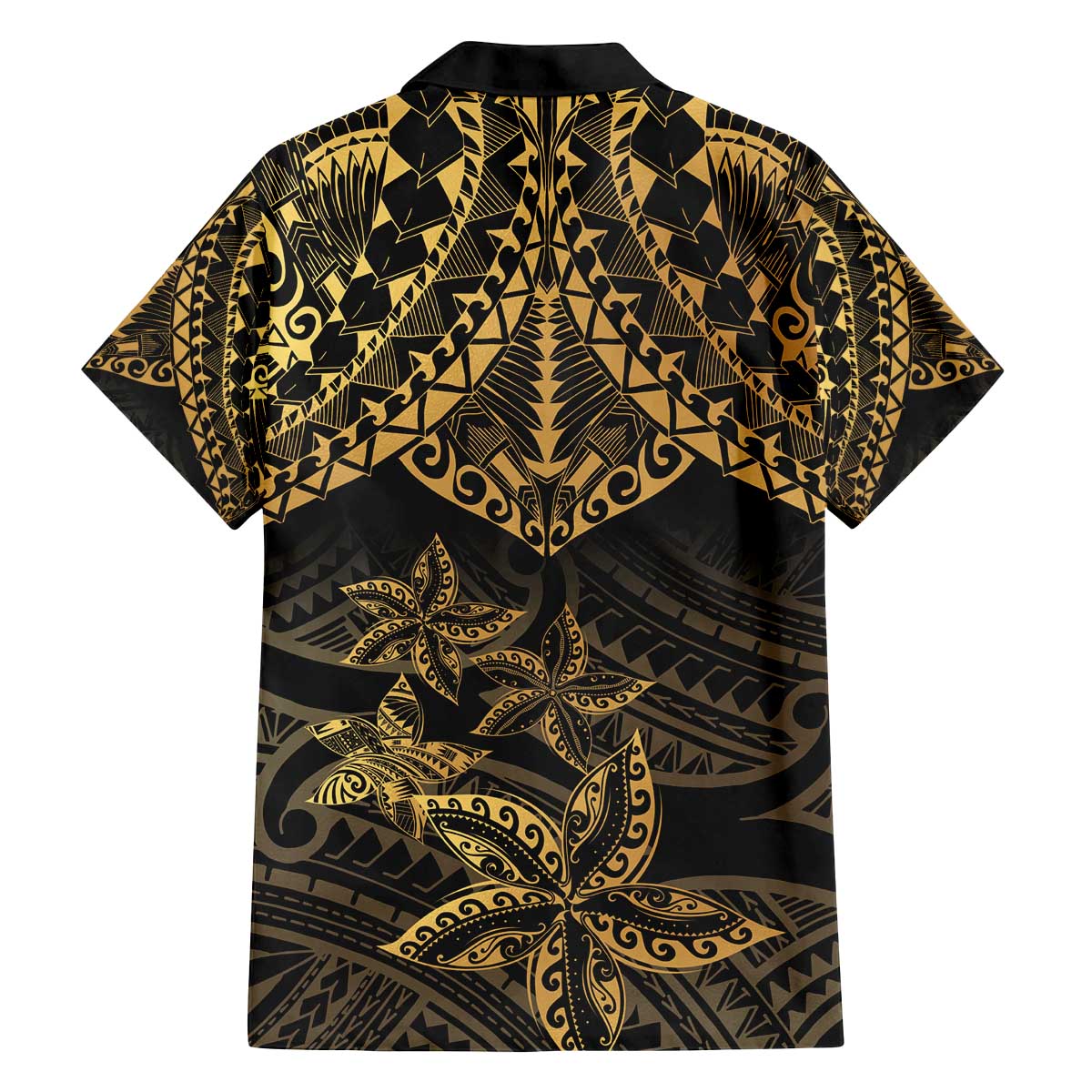 Black and Gold Polynesia Family Matching Off Shoulder Short Dress and Hawaiian Shirt Plumeria Tattoo With Polynesian Pattern