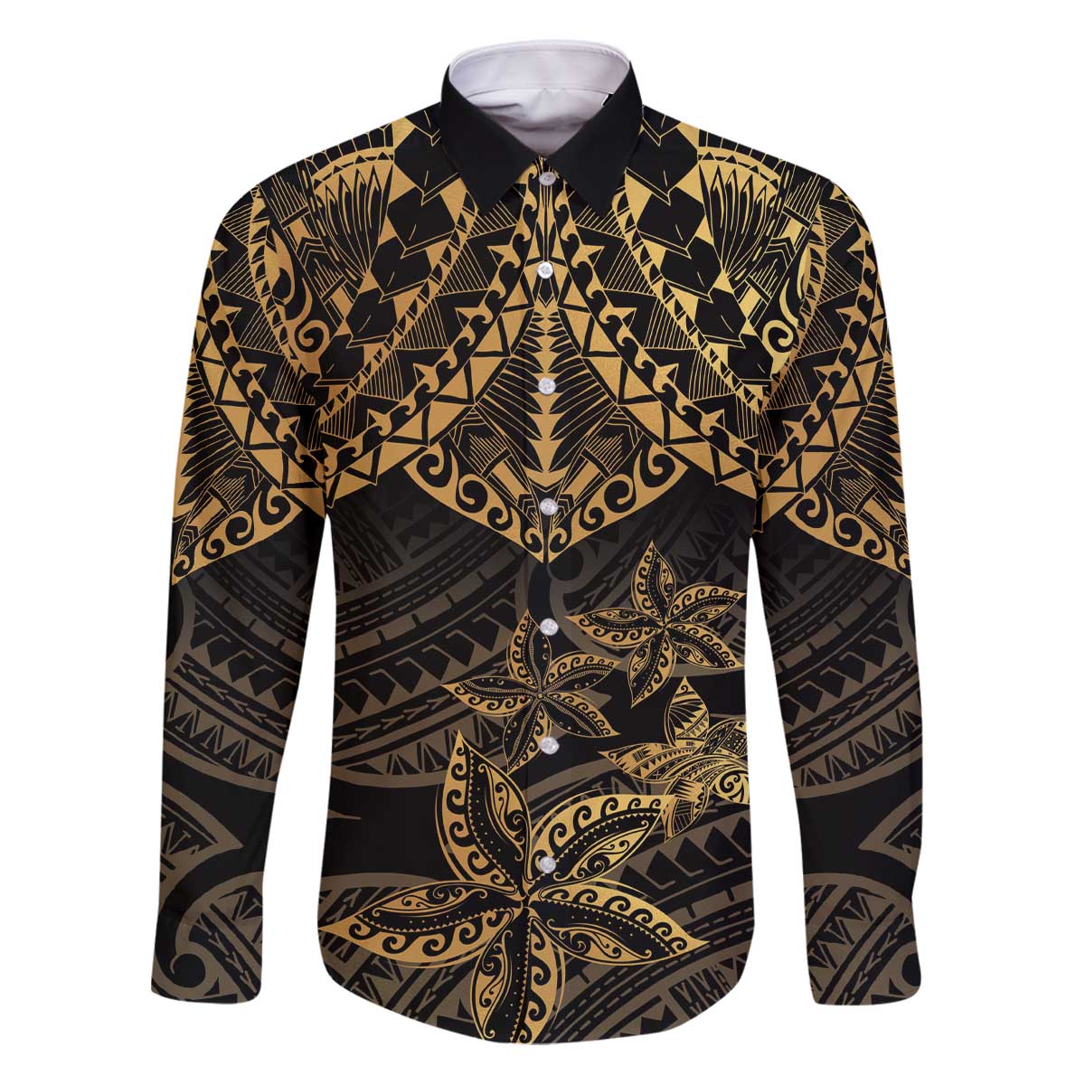 Black and Gold Polynesia Family Matching Puletasi and Hawaiian Shirt Plumeria Tattoo With Polynesian Pattern