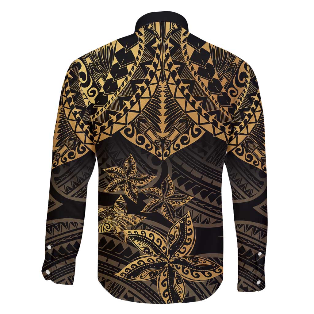 Black and Gold Polynesia Family Matching Summer Maxi Dress and Hawaiian Shirt Plumeria Tattoo With Polynesian Pattern